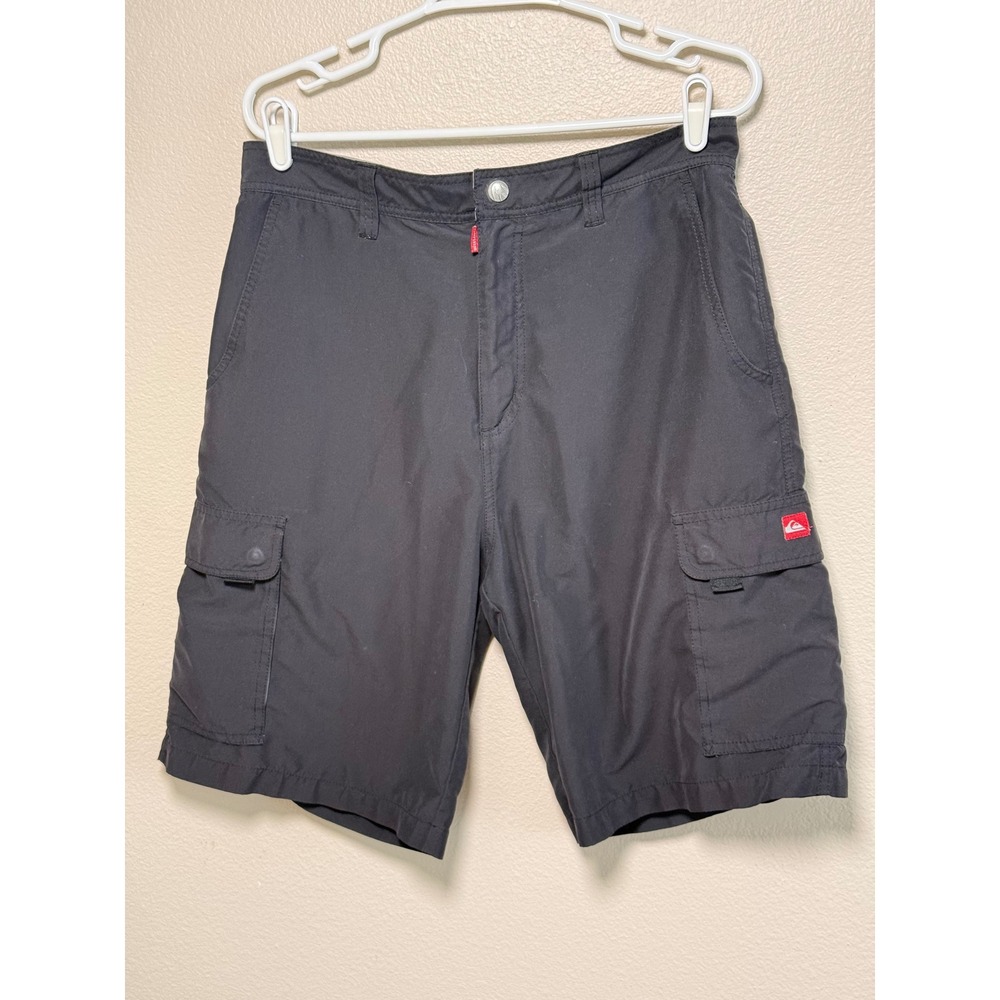 Quiksilver Mens Black Cargo Shorts Size 33 Polyester Utility Hiking Surf Casual
